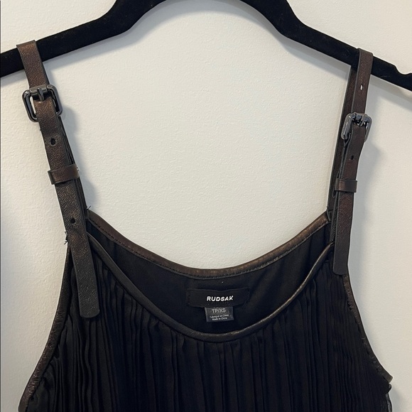 Rudsak Black Vertical Pleated Crinkle Leather Strap Mini Stacie Dress XS - Picture 6 of 12